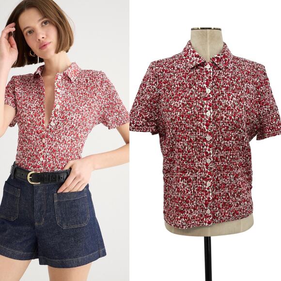 J. Crew Smocked Button-up Shirt Liberty Eliza's Red Fabric Size XL - Picture 1 of 10